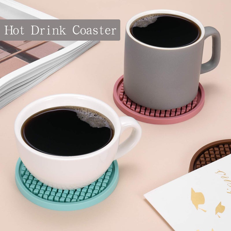 ME.FAN Silicone Coasters [6 Pack] Thickened Drink Coasters with Holder - Cup Mat - Non-Slip, Non-stick, Stay Put, Deep Tray - Prevents Furniture and Tabletop Damages(Peppermint Green) - Image 5